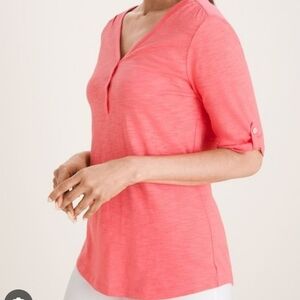 Chicos Coral Cotton Slub Elbow Hensley V-Neck Knit Top NWT Size Large (2)